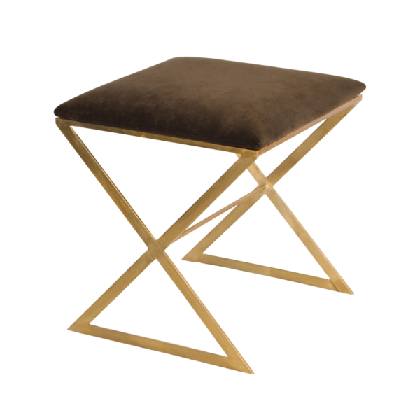 Brown side stool in gold leaf finish.