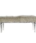 Gray Mongolian Fur Bench with Acrylic legs