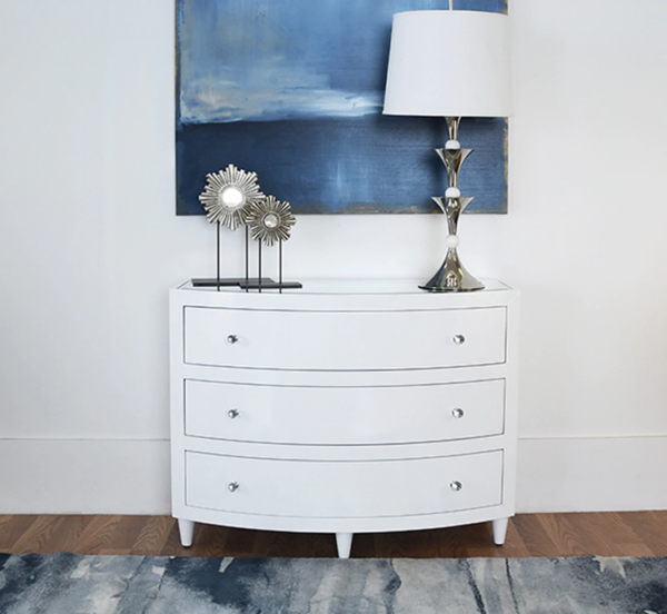 White Lacquer 3 drawer chest lifestyle