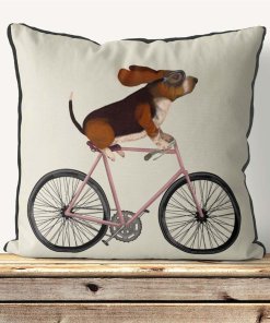 Basset Hound on Bike cream background