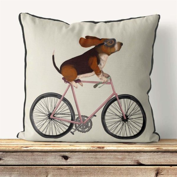 Basset Hound on Bike cream background