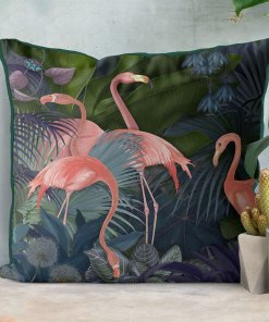 Flamingos in Blue Garden Pillow set