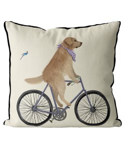 Golden Retriever on bike pillow in Cream