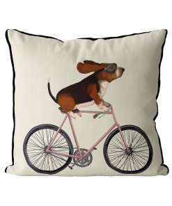 Basset Hound on Bike cream background