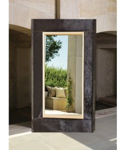 Curved Black Hide Floor Mirror