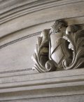 Acanthus Shield on headboard closeup