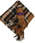 Tartan camel grey throw fringe