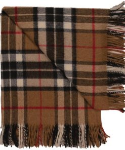 Tartan camel grey throw angle view