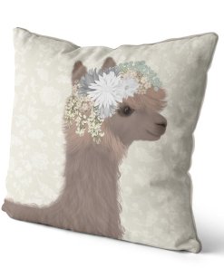 Llama with floral crown pillow side view