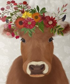 Farmhouse cow with cream background closeup