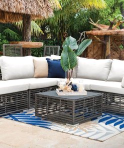 Panama Jack Graphite sectional on pool deck