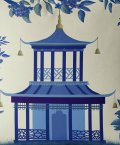 Pillow with Pagoda design in blue closeup