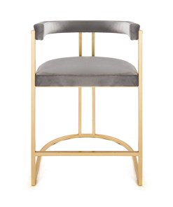 Cromwell counter stool in Grey upholstery and gold leaf frame.