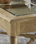 Noreen Coffee table in Natural perused oak closeup of center panels.