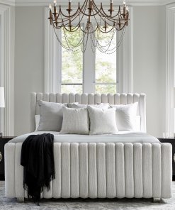 Soft white Silhouette upholstered channeled bed.